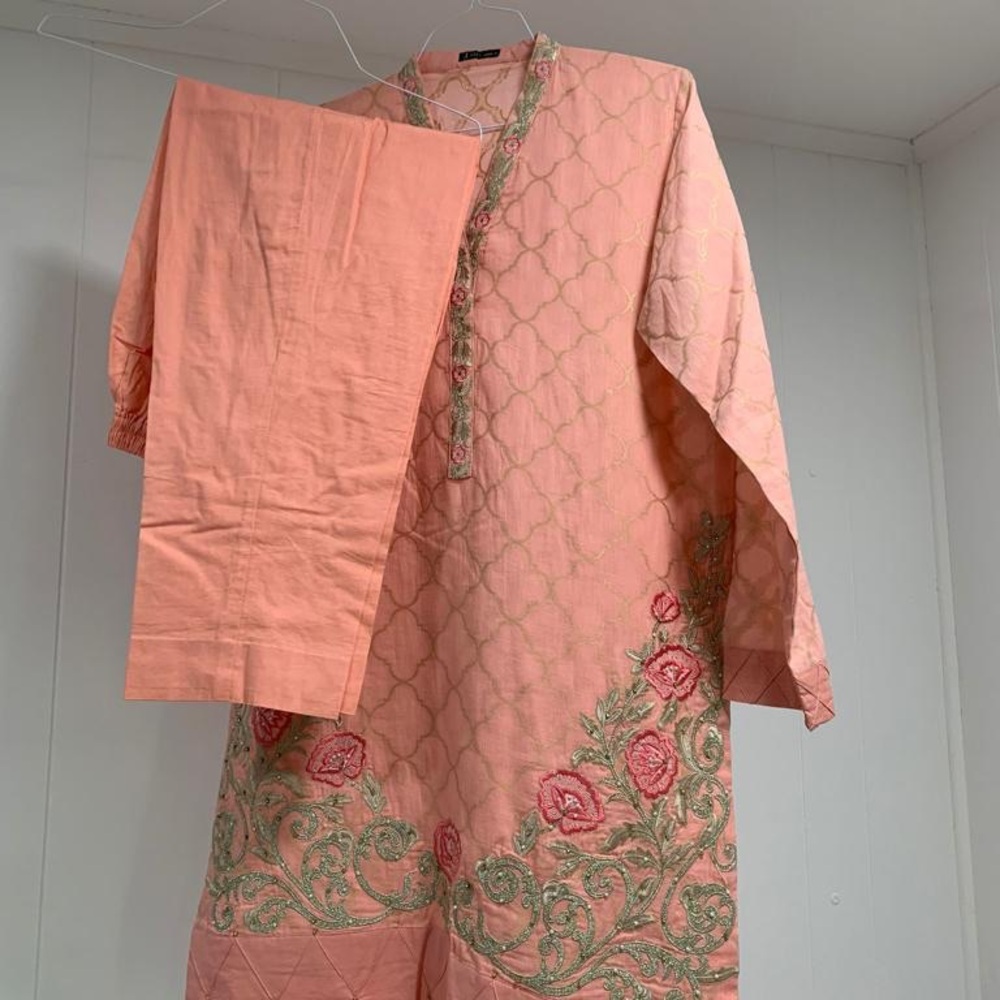 Peach Floral Embroidered Kurta Set